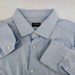 ZEGNA Mens 46/18 Micro-Structure Trecapi Cotton Dress Shirt Oxford‎ Button Shirt